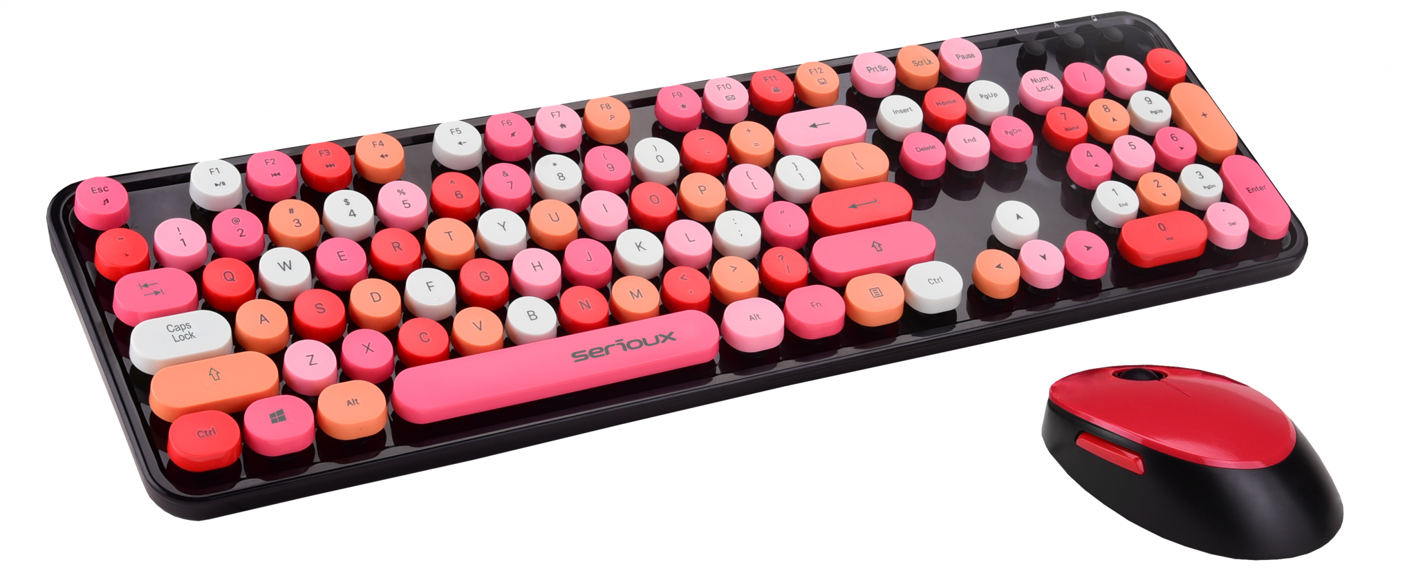 Kit tastatura + mouse Serioux Retro  9900RD, wireless 2.4GHz, US layout, multimedia, mouse optic 800-1600dpi, USB, nano receiver, rosu