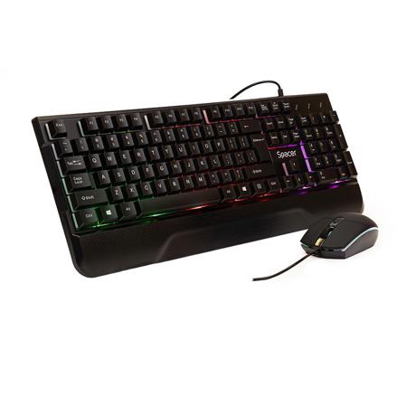 KIT Gaming Tastatura si Mouse Spacer SPGK-INVICTUS cu fir, USB, tastatura RGB rainbow + mouse optic 7 culori, black