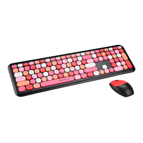 Kit tastatura + mouse Serioux Colourful 9920RD, wireless 2.4GHz, US layout, multimedia, mouse optic 1200dpi, USB, nano receiver, rosu