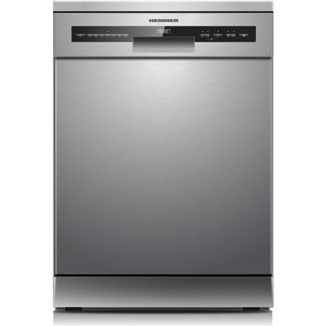 Masina de spalat vase independenta Heinner HDW-FSM60714AXD+++, 60 cm, Extraload - 14 seturi, clasa energetica D, control electronic, display LED, 7 programe de spalare, AquaStop, Aspect Inox