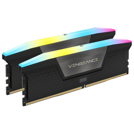 CR VENGEANCE® RGB 32GB (2x16GB) RGB DDR5 DRAM 7200MHz C34 Memory Kit — Black XMP 3.0 SPD Latency 40-40-40-77 SPD Voltage 1.1V Tested Voltage 1.45V https://www.corsair.com/us/en/p/memory/cmh32gx5m2x7200c34/vengeance- rgb-32gb-2x16gb-ddr5-dram-7200mhz-c34-memory-kit-black- cmh32gx5m2x7200c34