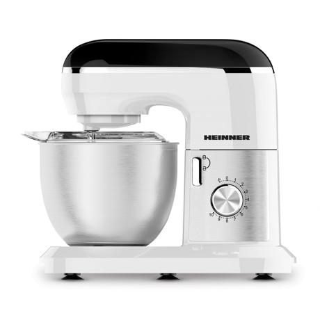 Robot de bucatarie Heinner HPM-1300WHBK, Putere 1000 W, Bol de inox 5 L, 10 Viteze + Pulse, Alb