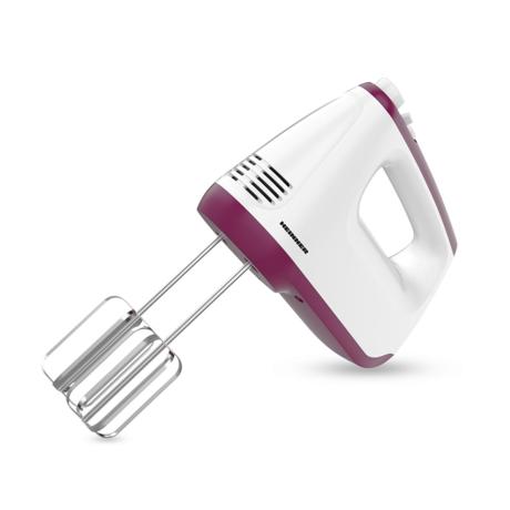 Mixer de mana Heinner HM-400BG, 400W, 2 teluri si 2 carlige din inox, 6 viteze + turbo, Alb/burgundy