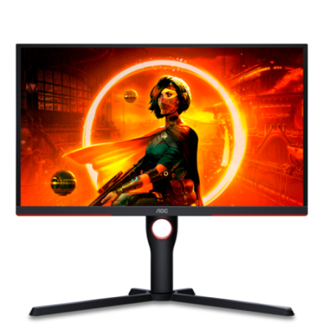 Monitor 24.5" AOC 25G3ZM/BK, FHD 1920* 1080, 16:9, VA, 300 cd/ mp, 1 ms, 3.000:1, 178/ 178, 240 Hz, Adaptive Sync, flicker free, Low Blue Light, 3-sided frameless, Kensington lock, VESA 100*100, pivot, 2* HDMI, DP, Headphone out, cabluri HDMI/ DP incluse, culoare negru+ rosu