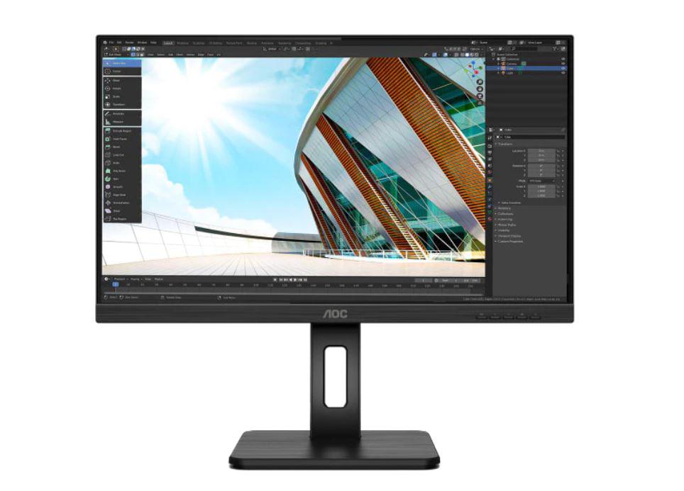 Monitor 27" AOC 27P2C, FHD 1920*1080, 75 Hz, WLED, IPS, 16:9, 4 ms, 1000:1, 250 cd/mp, 178/178, Antiglare + 3H, KVM, borderless, VESA 100x100, boxe 2*2W, headphone out, HDMI, DP, USB-C, 4* USB, cabluri HDMI/ DP/ audio/ USB incluse, flicker free, low blue light, culoare negru