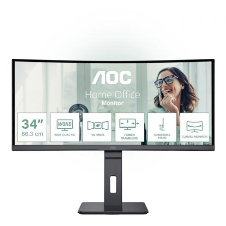MONITOR AOC CU34P3CV 34 inch, Panel Type: VA, Backlight: WLED ,Resolution: 3440 x 1440, Aspect Ratio: 16:9, Refresh Rate:100Hz,Response time GtG: 4 ms, Brightness: 300 cd/m², Contrast (static):3000:1, Contrast (dynamic): 50m:1, Viewing angle: 178/178, Color Gamut(NTSC/sRGB/Adobe RGB/DCI-P3): 121.5%