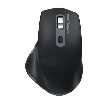 Mouse Serioux Apex 166 Wireless reincarcabil USB-C, Negru, senzor: Optic, DPI: 800/ 1200/1600/ 2400, conexiune: Dongle USB 2,4 GHz, banda de frecventa: 2,4 GHz, click silentios, design ergonomic, baterie integrată litiu de 500 mAh, cerințe OS: Win, Mac, Vista