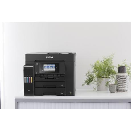 Multifunctional inkjet color CISS Epson L6550, dimensiune A4 (Printare, Copiere, Scanare, Fax), viteza 32 ppm alb-negru, 22ppm color, rezolutie 4800x1200 dpi, alimentare hartie 550 coli, scanner CIS rezolutie 1200x2400 dpi, ADF, fax memorie 550 pagini, interfata: USB 2.0, Ethernet, Wireless