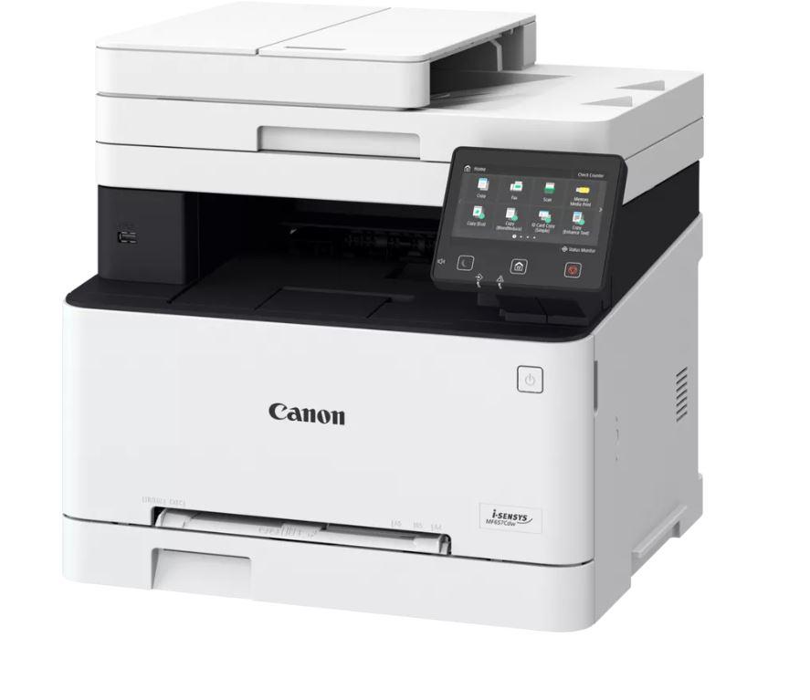 Multifunctional laser color Canon MF657Cdw, dimensiune A4(Printare ,Copiere, Scanare, Fax), viteza max 21ppm, duplex, rezolutie max1200x1200dpi, processor 800Mhz x 2, memorie 1 GB RAM, ADF 50 paginiduplex ,alimentare cu hartie 250 coli, limbaj de printare: UFRII, PCL5c2, PCL6, Adobe® PostScript3