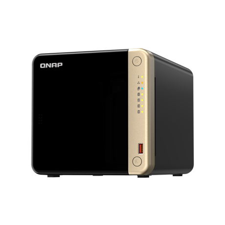 NAS QNAP 464 4-Bay, CPU Intel® Celeron® N5105/N5095 4-core/4-thread Processor, RAM 8 GB DDR4 (onboard, not expandable), HDD 4 x 2.5"/3.5" SATA 6Gbps + 2 x M.2 2280 PCIe Gen 3 x1 SSD slots (neincluse), LAN: 2 x 2.5GbE (optional 10GbE expansion via a PCIe card),  USB3.2 Gen2: 2 x Type-A USB2.0: 2