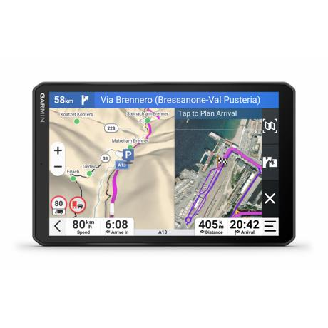 GPS Garmin Dezl LGV820, tip afisaj IPS panoramic de 8", TFT color, cu panou tactil capacitiv pe celule, rezolutie 1280 x 800 pixeli, durata de viata baterie pana la 2 ore