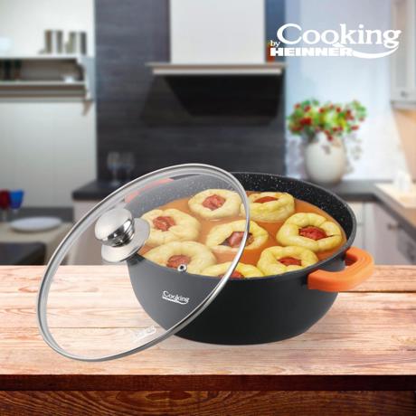 SEMIOALA ALUMINIU TURNAT +CAPAC, 32 CM X 14.5 CM , 10 L, DARK LINE, COOKING  BY HEINNER 