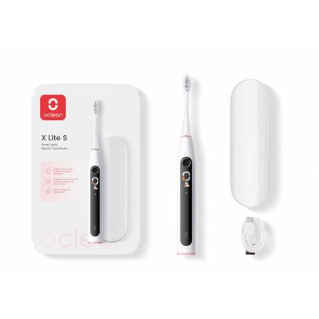 Set periuta de dinti smart sonica Oclean X Lite, Functii: Motor Maglev 72,000 miscari/min, 5 moduri, 65 dB, Capacitate baterie: 1100 mAh, durata utilizare: pana la 40 zile, IPX7 waterproof, perie Professional Clean, culoare: gri, continut pachet: periuta, carcasa pentru calatorie, cablu de
