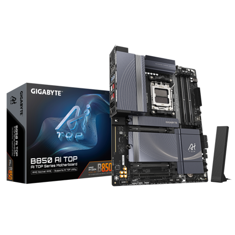 Placa de Baza GIGABYTE B850 AI TOP AM5, 4x DDR5, 1x USB TYPE-C 1x HDMI, 1x PCIE 5.0 x16 1x PCIE 5.0 x8, 1x PCIE 4.0 x16, 3x M.2, 4x SATA 6GB/s, ATX