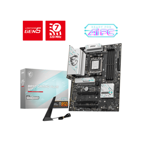 Placa de Baza MSI B850 GAMING PLUS WIFI AM5, 4x DDR5, 1x DP, 4x PCIE x16, 3x M.2, 4x SATA 6GB/s, ATX