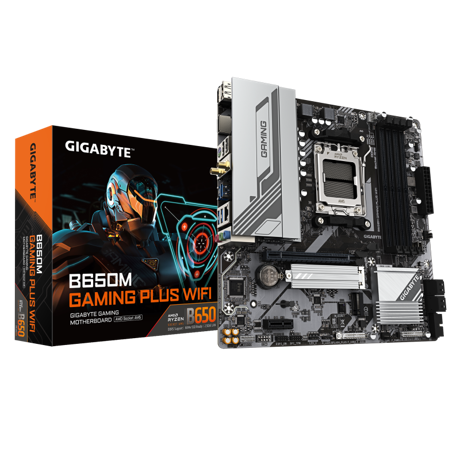 Placa de Baza GIGABYTE B650M GAMING PLUS WIFI AM5, 4x DDR5, 2x DP 1x HDMI, 1x PCIE 4.0 x16 1x PCIE 3.0 x1, 2x M.2, 4x SATA 6GB/s, mATX
