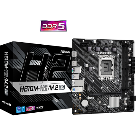 Placa de baza ASROCK H610M-H2/M.2 D5 LGA1700 2x DDR5, 1x PCIE x16 1x PCIE x1, 1x M.2, 2x HDMI, 4x SATA 6.0 GB/s