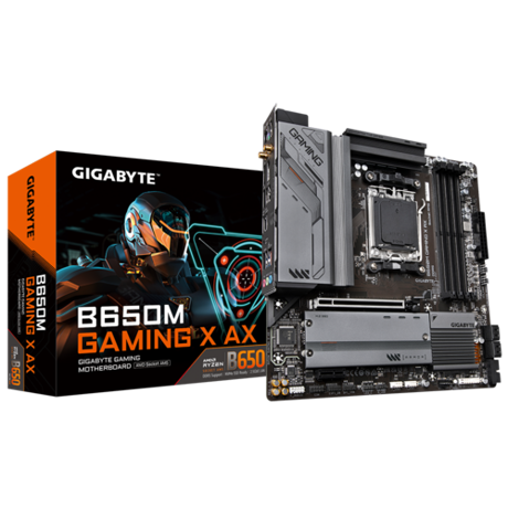 Placa de baza Gigabyte B650M GAMING X AX AM5 AMD Socket AM5：Supports AMD Ryzen™ 7000 Series Processors     Unparalleled Performance：Direct 6+2+1 Phases Digital VRM Solution     Dual Channel DDR5：4*SMD DIMMs with AMD EXPO™ & Intel® XMP Memory Module Support     SuperSpeed Storage：2*PCIe 4.0 x4