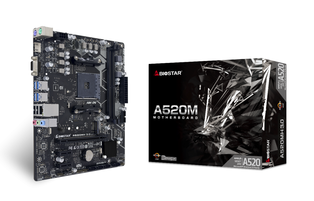 Placa de baza Biostar A520MH 3.0 AM4, 2x DDR4 4400MHz, 1x PCIe 3.0 x16, 2x PCIe 3.0 x1, 1x M.2, 4x SATA III 6 Gbps, 1Gbps LAN, mATX