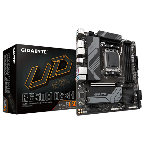 Placa de baza Gigabyte B650M DS3H AM5  AMD Socket AM5：Supports AMD Ryzen™ 7000 Series Processors Unparalleled Performance：Direct 6+2+1 Phases Digital VRM Solution Dual Channel DDR5：4*SMD DIMMs with AMD EXPO™ & Intel® XMP Memory Module Support SuperSpeed Storage：2*PCIe 4.0 x4 M.2 Connectors Advanced