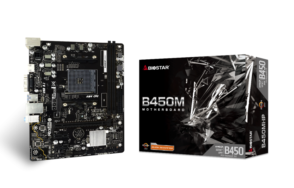 Placa de baza Biostar B450MHP AM4, 2x DDR4, 1x PCIe 3.0 x16, 2x PCIe 2.0 x1, 4x SATA III 6Gbps, 1 Gbps, mATX