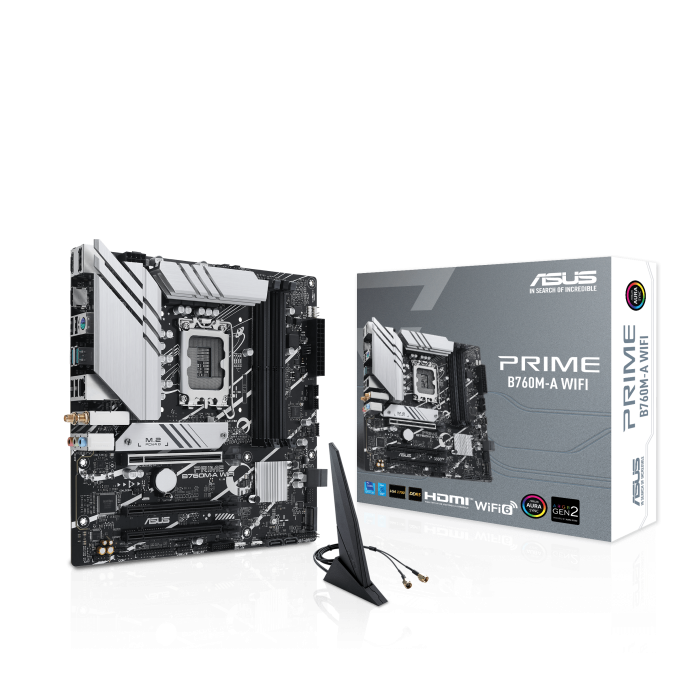 Placa de baza ASUS PRIME B760M-A WIFI LGA1700, 4x DDR5, 1x DisplayPort, 2x HDMI, 3x PCIe x16, 2x M.2, 4x SATA 6Gbps, WIFI 6, 2.5Gbps LAN, ATX