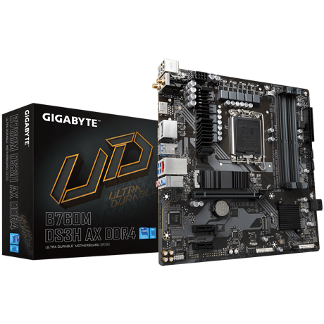 Placa de baza Gigabyte B760M DS3H AX DDR4 LGA1700, 4x DDR4 5333MHz, 1x HDMI, 2x DisplayPort, 1x PCIe x16, 2x PCIe x1, 2x M.2, 4x SATA 6Gb/s, LAN 2.5Gbps, WIFI 6E, mATX