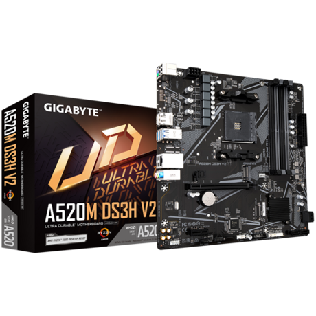 Placa de baza GIGABYTE A520M DS3H V2 AM4, 4x DDR4, 1x DP 1x HDMI, 1 PCIE x16 1x PCIE x1, 1x M.2, 4x SATA 6gb/s