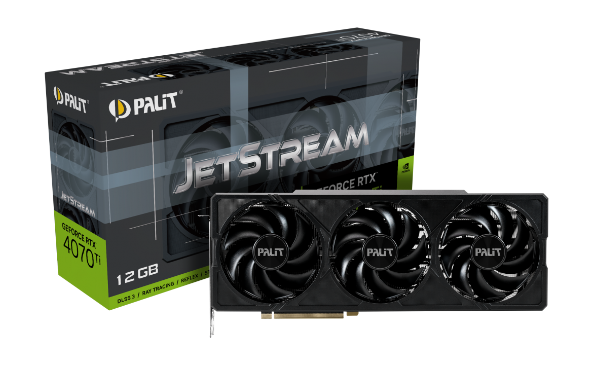 Placa Video Palit GeForce RTX 4070 Ti JetStream 12GB, GDDR6X, 192bit, 2610 MHz Boost Clock, 1xHDMI 2.1, 3X Displayport 1.4a, PCI-E 4.0