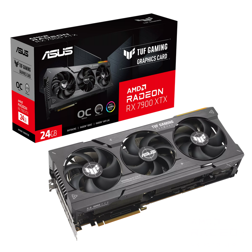 Placa Video Asus TUF Gaming Radeon RX 7900 XTX 24GB OC    Graphic Engine AMD Radeon™ RX 7900 XTX Bus Standard PCI Express 4.0 OpenGL OpenGL®4.6 Video Memory 24GB GDDR6 Engine Clock OC mode : up to 2615 MHz (Boost Clock)/up to 2455 MHz (Game Clock) Default mode : up to 2565 MHz (Boost Clock)/up to