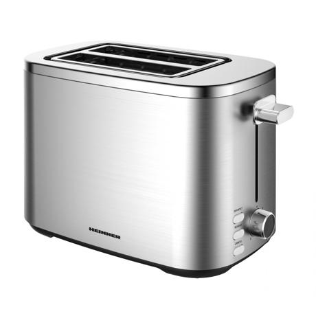 Prajjitor de paine Heinner HTP-800SS, Putere: 800 W, Capacitate 2 felii, 7 niveluri de rumenire, Decongelare, Reincalzire, Indicator LED, Spatiu depozitare cablu, Carcasa metalica, Inox