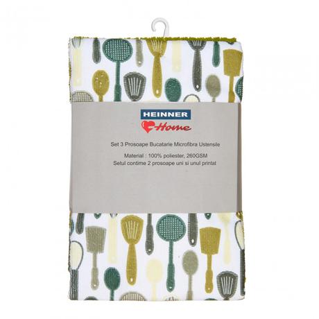 "Set 3 Prosoape Verzi Microfibra 45x70cm- Ustensile
Material : 100% poliester, 260GSM
Setul contine 2 prosoape uni si unul printat"
