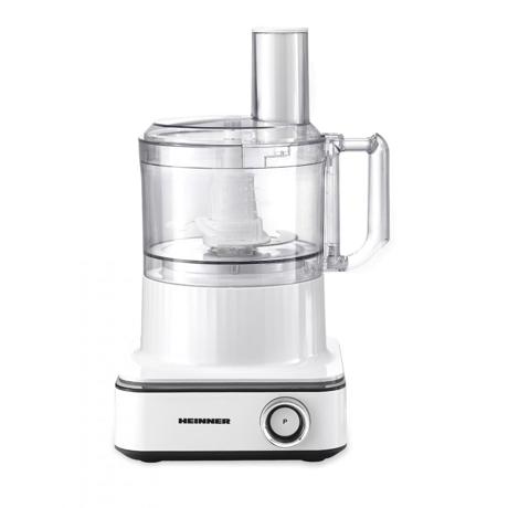 Robot de bucatarie Heinner HFP-K1000WP, 1000W, 6 viteze+pulse, bol procesare: 2.3L, lame inox, disc framantare, 3 lame feliere, disc emulsifiere, cana plastic 1.5l, storcator citrice, alb