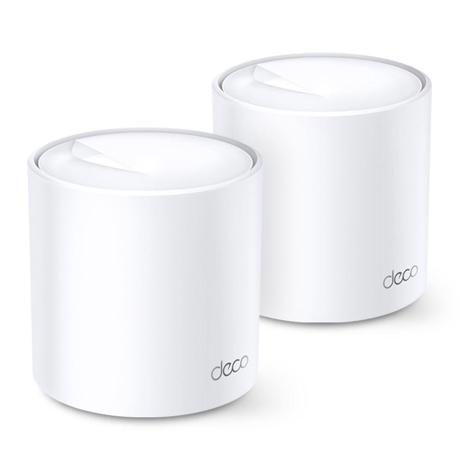 TP-Link AX1800 whole home mesh Wi-Fi 6 System, Deco X20(2-pack); Wireless Standards: IEEE 802.11a/n/ac/ax 5GHz, IEEE 802.11b/g/n/ax 2.4GHz, Signal Rate: 575 Mbps on 2.4GHz, 1200 Mbps on 5GHz, 1024QAM on 2.4GHz and 5GHz, 2 X 10/100/1000 Mbps RJ45 ports, Working Mode: Router, Access Point, 4 internal
