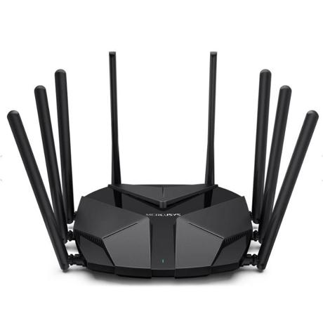 Mercusys MR90X Dual-Band WiFi 6 Router (AX6000), Standarde wireless: Wi-Fi 802.11ax/ac/a/b/g/n , Viteza wireless:  4804 Mbps (5 GHz) + 1148 Mbps (2.4 GHz), Interfata:  1× Port WAN/LAN de 2.5 Gbps + 1× Port WAN/LAN Gigabit + 2× Porturi LAN Gigabit LAN , 8 x Antene externe.