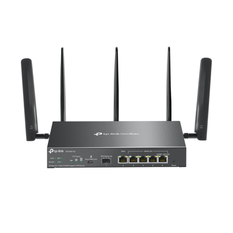 Omada 4G+ Cat6 AX3000 Gigabit VPN Router PORT: 1× Gigabit SFP WAN/LAN Port, 1× Gigabit RJ45 WAN Port, 4× Gigabit WAN/LAN RJ45 Ports, 1 Nano SIM slot (4G+ Cat6) SPEED: 574Mbps at 2.4 GHz + 2402 Mbps at 5 GHz (HE160) Wi-Fi Speed, 300 Mbps Download LTE Speed FEATURE: Integration with Omada SDN