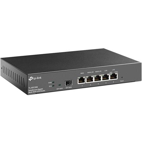 Router TP-Link TL-ER7206, Standarde si protocoale:  IEEE 802.3, 802.3u, 802.3ab, interfata: 1x Fixed Gigabit SFP WAN Port, 1x Fixed Gigabit RJ45 WAN Port, 2x Fixed Gigabit RJ45 LAN Ports, 2x Changeable Gigabit RJ45 WAN/LAN Ports, flash: SPI 4MB + NAND 128MB, DRAM 512MB.