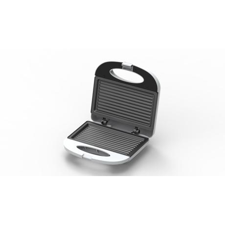 Sandwich maker Heinner SM-K750FGWH, 750W, capacitate: 2 sandwich-uri, placi fixe grill anti-aderente, indicator luminos ON si "gata de folosire", protectie supraincalzire, maner rece, spatiu depozitare cablu alimentare, design depozitare verticala, alb