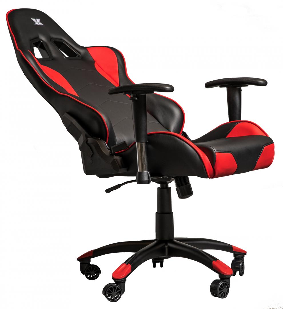 Scaun gaming X by Serioux, Torin, ajustabil, piele sintetica, piston pe gaz, manere reglabile, baza stea cu 5 picioare, greutate maxima admisa 150Kg, perne detasabile, negru si rosu