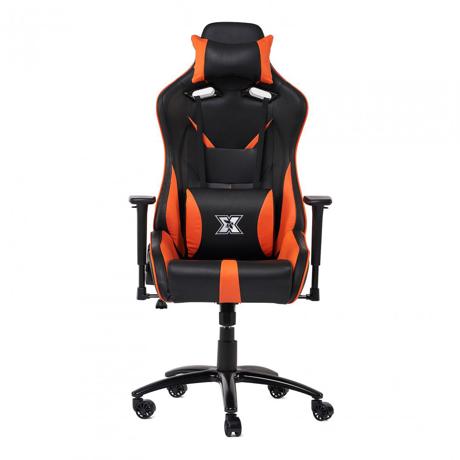 Scaun gaming X by Serioux, Kessian, ajustabil, piele sintetica, piston pe gaz, manere reglabile, baza stea cu 5 picioare, greutate maxima admisa 150Kg, perne detasabile, negru/portocaliu