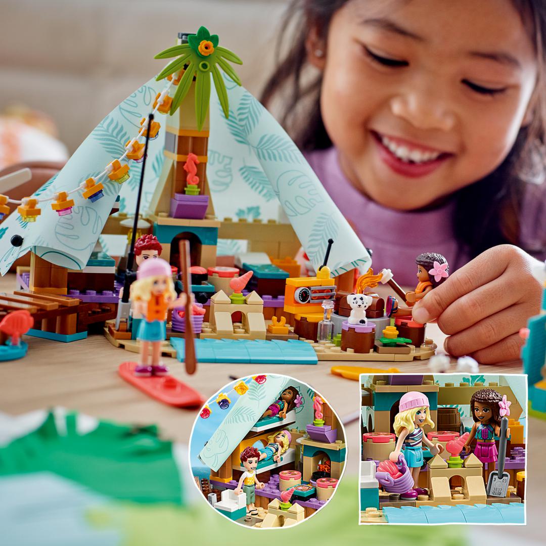 Joc set de constructie LEGO® FRIENDS® - Camping luxos pe plaja LEGO6371116, cca 380 piese, 6+