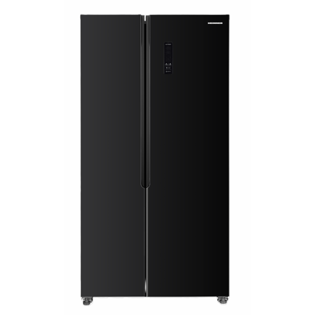 Frigider side by side Heinner HSBS-HM442NFGBKE++, Full No Frost, Compresor Inverter, Clasa energetica E, Display LED cu control touch, Capacitate totala: 442L, Lumina LED, Functie SMART, Functie ECO, Super Cooling, Super freezing, Sticla neagra