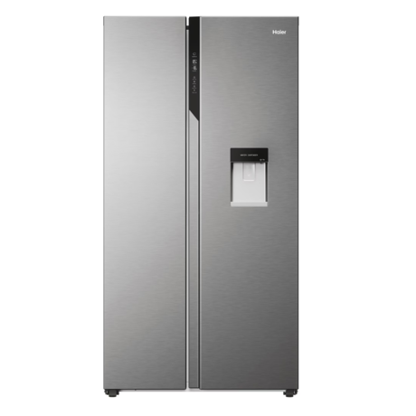 Side by Side Haier HSR5918DWMP, 521 litri, Total No Frost, Multi air flow, Clasa D, SuperCooling, SuperFreezing, Holidays, dispenser apa, H 177 cm, Inox
