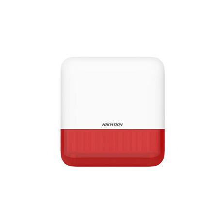 Sirene de exterior wireless AXPRO Hikvision DS-PS1-E-WE(Red Indicator), frecventa de operare: 868 MHz, comunicare bidirectionala Tri-X wireless protocol, distanta de comunica RF: 1600metri, criptare: AES-128, 2 x tamper, Strobe light RED, nivel sonor: 110 dB, 3 tipuri de sonerii de alarma: alarma la