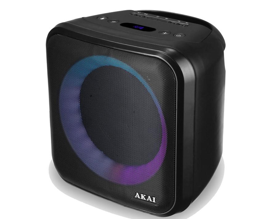 Boxa portabila Akai ABTS-S6, Bluetooth 5.0, putere reala 20W, radio FM, functie Karaoke, lumini dinamice, telecomanda, intrare microfon, difuzor 6.5", tripod pentru sustinere