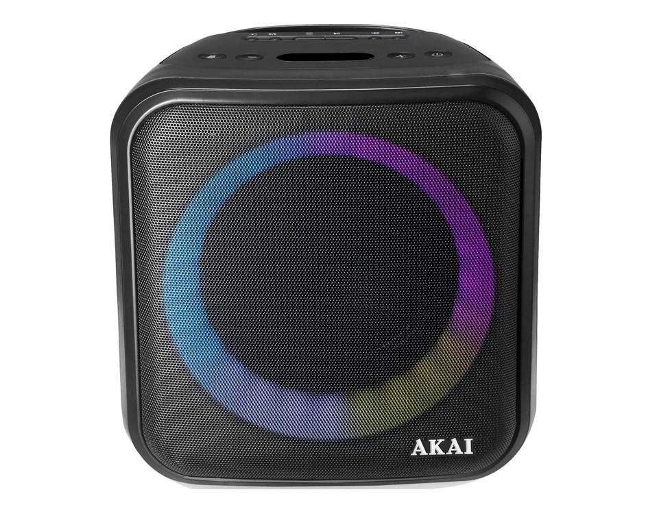 Boxa portabila Akai ABTS-S6, Bluetooth 5.0, putere reala 20W, radio FM, functie Karaoke, lumini dinamice, telecomanda, intrare microfon, difuzor 6.5", tripod pentru sustinere