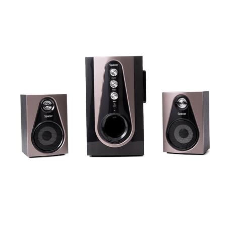 Boxe Spacer 2.1, 30W RMS ( 2x 5W + 20W), alimentare 220V, conectori Bluetooth, USB, Jack 3.5mm, Radio FM, SD, RCA, contine telecomanda wireless, negru