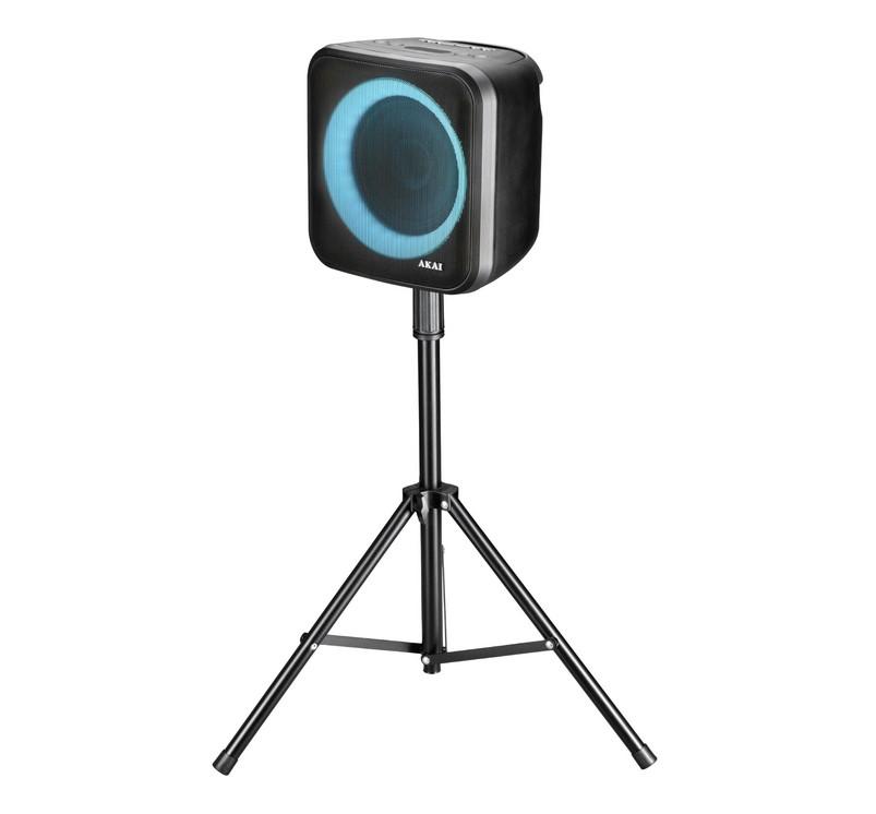 Boxa portabila Akai ABTS-S6, Bluetooth 5.0, putere reala 20W, radio FM, functie Karaoke, lumini dinamice, telecomanda, intrare microfon, difuzor 6.5", tripod pentru sustinere