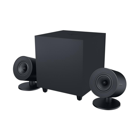 Gaming speakers 2.0 Razer Nommo V2 (+ subwoofer) - THX Spatial Audio (Advanced 7.1 surround sound) - Rear projection Razer Chroma RGB lighting - Down-Firing subwoofer with 5.5" driver - Razer wireless control Pod Ready - Cross platform compatibility (PC, PlayStation 4 and 5* via USB, or paired to
