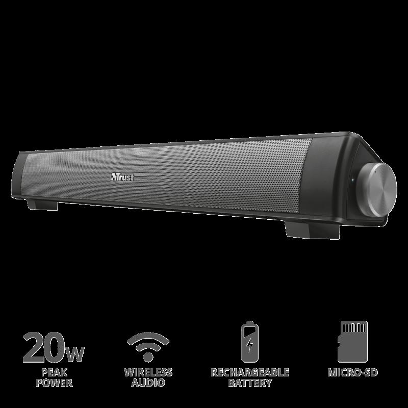 Soundbar Trust Lino Wireless Soundbar Bluetooth, 10W, negru